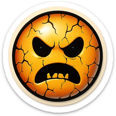 scary emoji with cracks and chips, retro stickers style, sharp black outlines, clear shadows and highlights, no gradients sticker