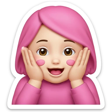 emoji head with pink cheeks hands covering most of face cute baby smile mouth visible sticker