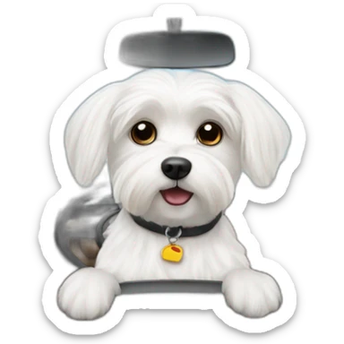 Maltese dog in car driving sticker