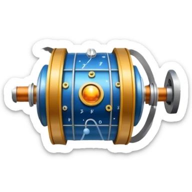 An icon featuring a physics textbook, a large Hadron Collider with particles flying off, symbolizing the study of physics. The design includes atomic models, energy waves, and scientific formulas, representing fundamental physical principles and research. Transparent background. sticker