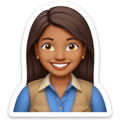 40 yr old chubby Sri Lankan woman, dark skin, straight brown hair, big smile, white teeth, western clothes sticker