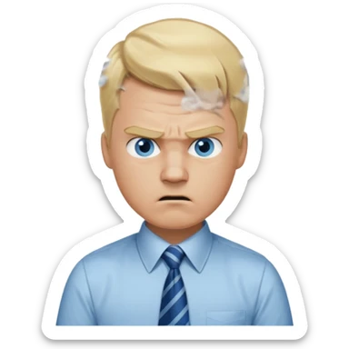 A guy with blonde hair and blue eyes that looks masculine. make him wear a shirt with a tie. he is danish. He is very angry with a red face and steam above his head sticker