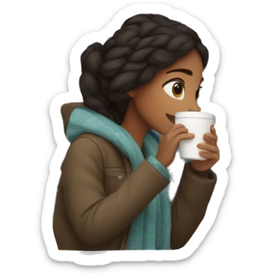 girl looks out the window in winter and drinks coffee sticker