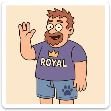 A man zigzag bears Royal t-shirt blue dogs paw jeans 🩳 a hand say hello sticker