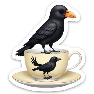 create a crow hoalding tea cup   sticker