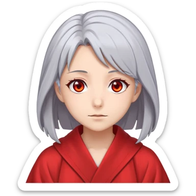Anime girl with gray hair, red eyes and psychiatric robe sticker