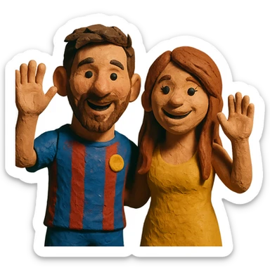 Messi and Antonella waving sticker