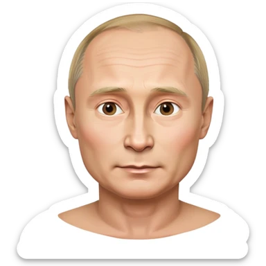 Vladimir Putin, maximum realism and quality, emoji-inspired round face, lifelike skin and features, smooth and polished, neutral background sticker
