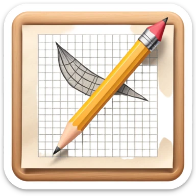 A pencil is placed over a sheet of paper grid, representing the sketching  sticker