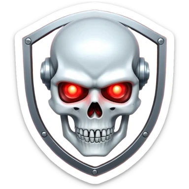 Sci-fi shield badge, terminator style skull, glowing red eyes, crossed futuristic starwars light sable, no background sticker