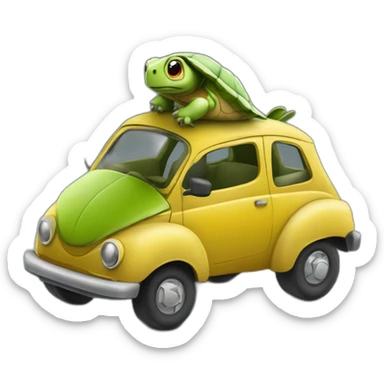 Voiture roule sur tortue qui vole sticker