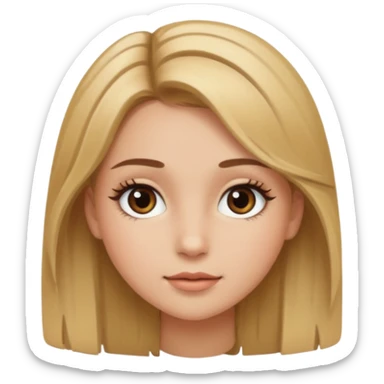 Gör en emoji som är en tjej och den ska ha långt hår hårfärgen ska vara brunt och  blonda hon ska ha fransar men dom ska se naturliga ut  sticker