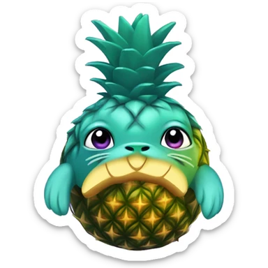 teal-colored seal with a purple-colored pineapple on its head sticker