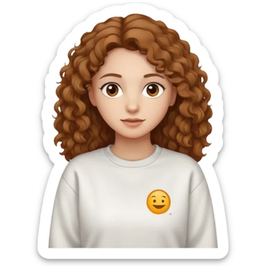 Una donna con una felpa semplice bianca,ha gli occhi marroni,i capelli marroni chiaro , c’è gli ha lunghi e ricci ma non troppo sticker