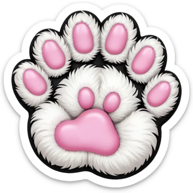 Fluffy white cat paw with six toes sticker