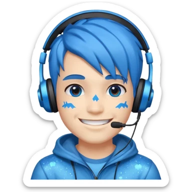 glitter blue gamer boy happy blue hair sticker
