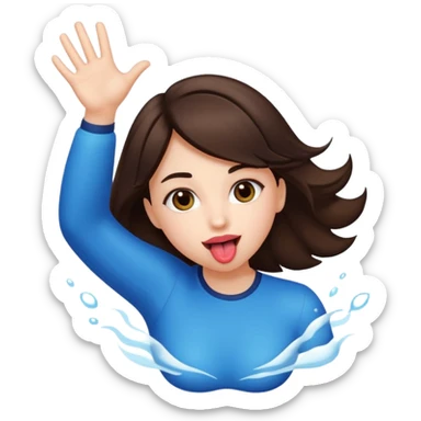 brunette girl with her tongue out and her hands diving into the side sticker