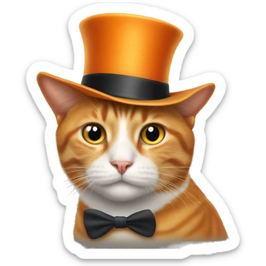 Orange cat wearing a top hat with a white spot on his nose sticker