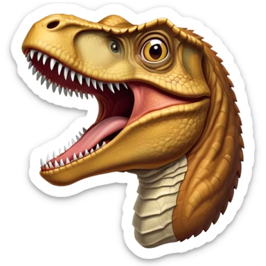 Cinematic Realistic Cute Yawning velociraptor/T-rex Portrait Emoji, Head tilted slightly with a dramatic, wide-open yawn, showcasing a massive, rugged scaled hide with subtly drooping features and half-closed, drowsy eyes rendered in authentic prehistoric detail, high shine, relaxed yet expressive, styled with a dash of ancient charm, soft glowing outline, capturing the essence of a sleepy yet affectionate velociraptor/T-rex that appears ready to stretch out and settle into a timeless nap! sticker