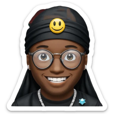 man with black durag,glasses, and smiley with diamond grillz sticker