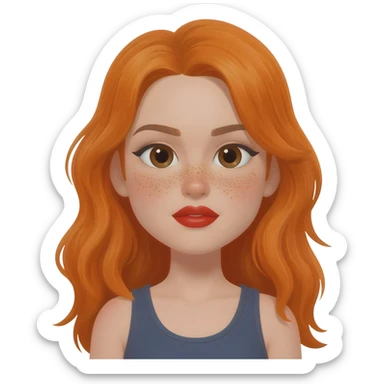 a black girl teen with orange hair and freckles red lips and dark brown eyes and tank top sticker
