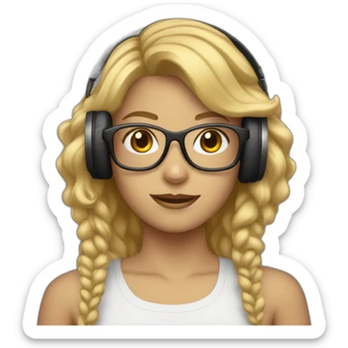 A girl with medium blond hair wearing headphones and glasses sticker