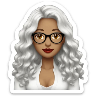 Woman; white; round white glasses; dark redhead; long leigh hair; wave hair; red lips sticker