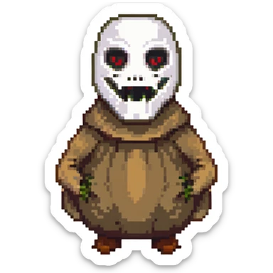 horror villain with burlap sack mask and dark hollow eyes sticker