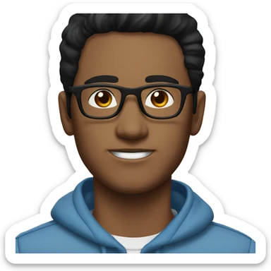 a guy with black straight hair, short black hair, glasses, black eye, very white skin, blue sueter  sticker