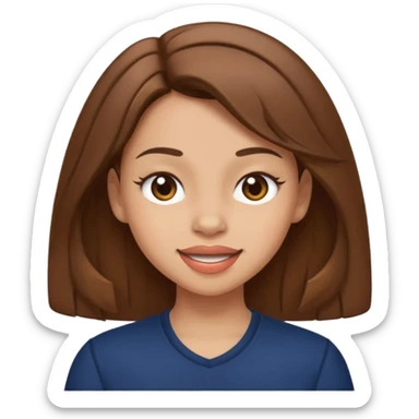 light skin girl with brown hair wearing a navy top, winking sticker