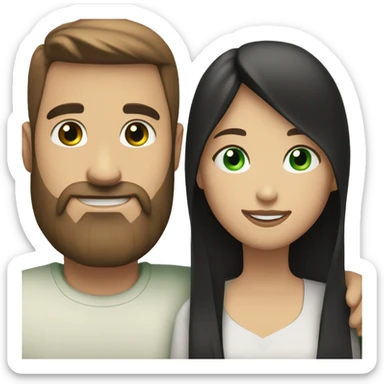 White man BROWN beard and blue eyes and BROWN hair hugging white woman with long straight black hair and green eyes sticker