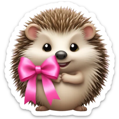 Hedgehog holding a pink bow sticker