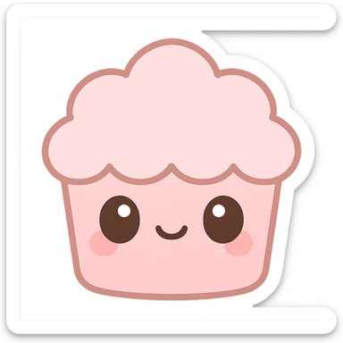kawaii style icon of a pink cupcake with a cute face, soft pinks sticker