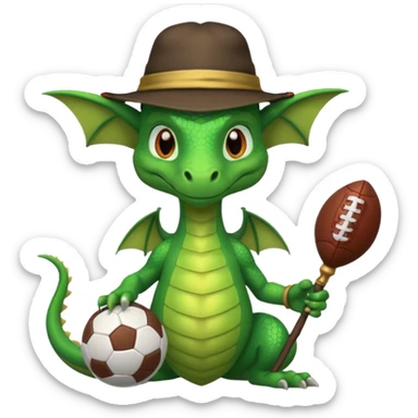 ein Drache mit einem Zauberstab in der Hand  und einen Hud  auf dem kopf,ein Fussball in der anderen hand sticker