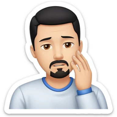 Man with black hair and goatee with neck in pain sticker