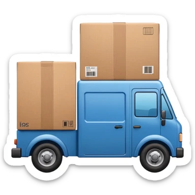 emoji of delivery truck nearby a packaging box sticker