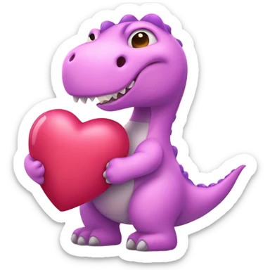 pink dinosaur holding heart  sticker