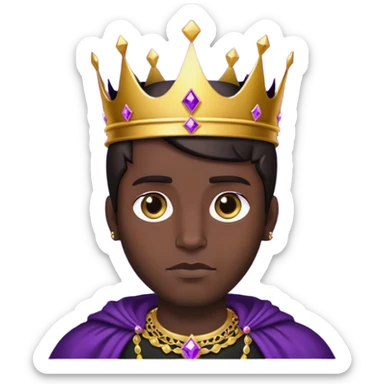 King, dark hair, golden crown, black clothes, purple diamonds  sticker