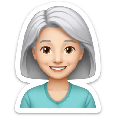 a Woman, mid 50 with light grey hair, wearing a pampers for adults sticker