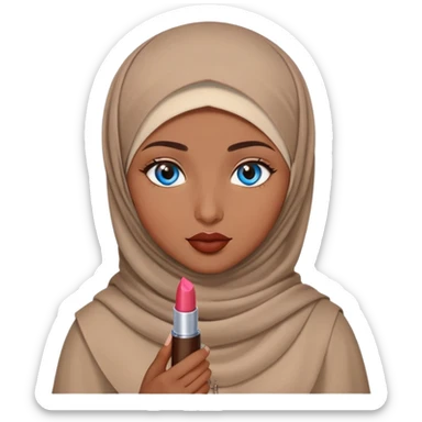 Turkish beautiful finish Konya girl blue eyes with brown beige hijab islamic dress and had on her hand lipstick sticker