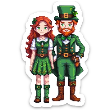 girl with red hair and brown eyes with a leprechaun sticker