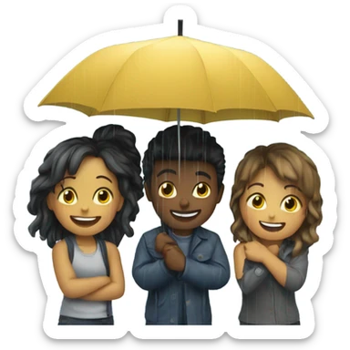 4 friends playing in the rain  sticker