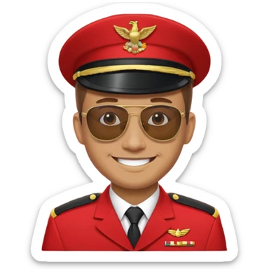 Smiling military man with sunglasses in red uniform sticker