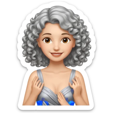 silver, wavy/curly hair shorter than shoulder-length smiling lady giving hug sticker