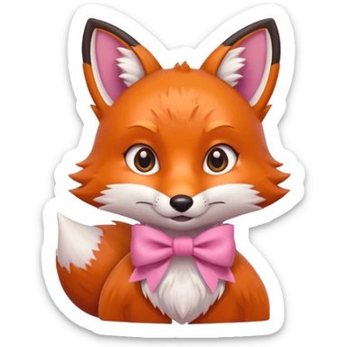 cute fox, pink bow, portrait, bust up sticker