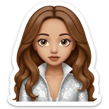 Jade Thirlwall from Little Mix with long brown hair, white sequin outfit sticker