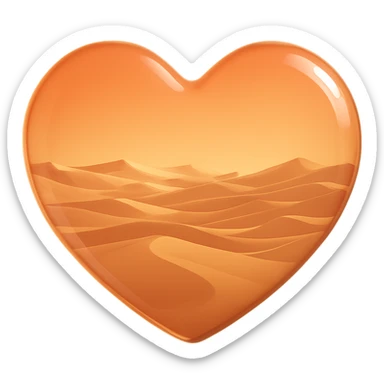 Remove the sun from inside the glass heart, keep only the empty desert sand dunes, realistic glass look, 3D emoji style, with no background sticker