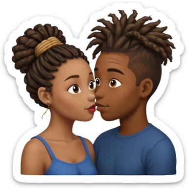 black boy with dreadlock kissing black girl with curly bun sticker