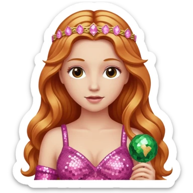 Venus, Goddess of Love with long reddish blonde hair, pink sequin outfit sticker