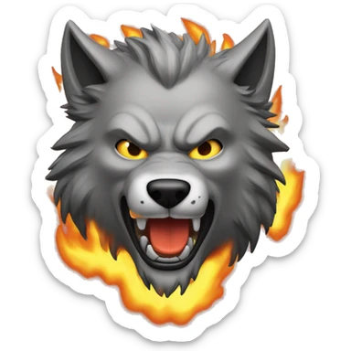 Lobo face riendose con fuego detras sticker